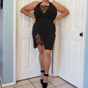 3/$20 - Black Lace Slit Detail Bodycon Dress